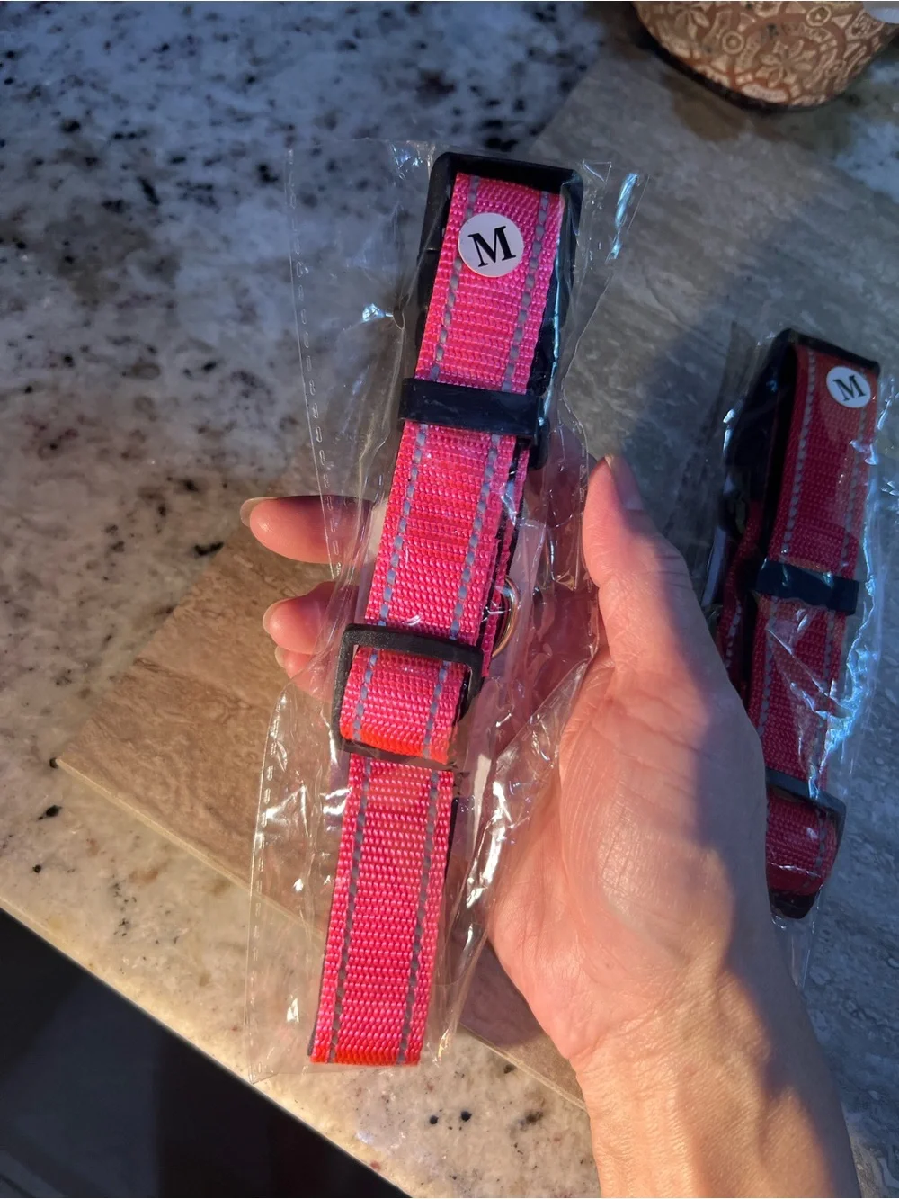 One Monogram M Pink OR red Nylon Adjustable Dog Collar - Size M